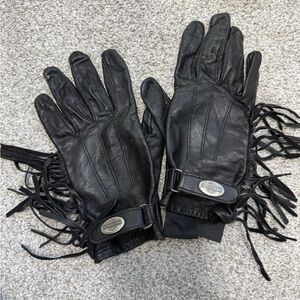 Black Leather Gloves with Fringe